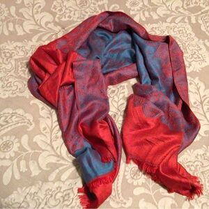 Elegant Red and Blue Lace Shawl